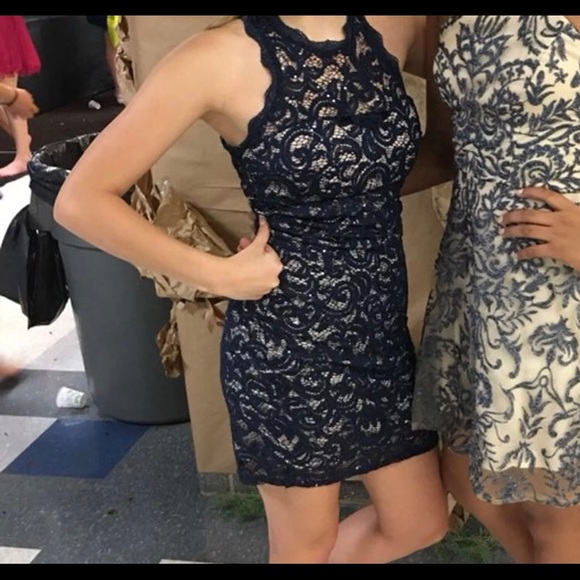 navy blue homecoming dresses jcpenney Short Ruffled A-Line Homecoming Dress with Cut Out Navy / 7 main image 0
